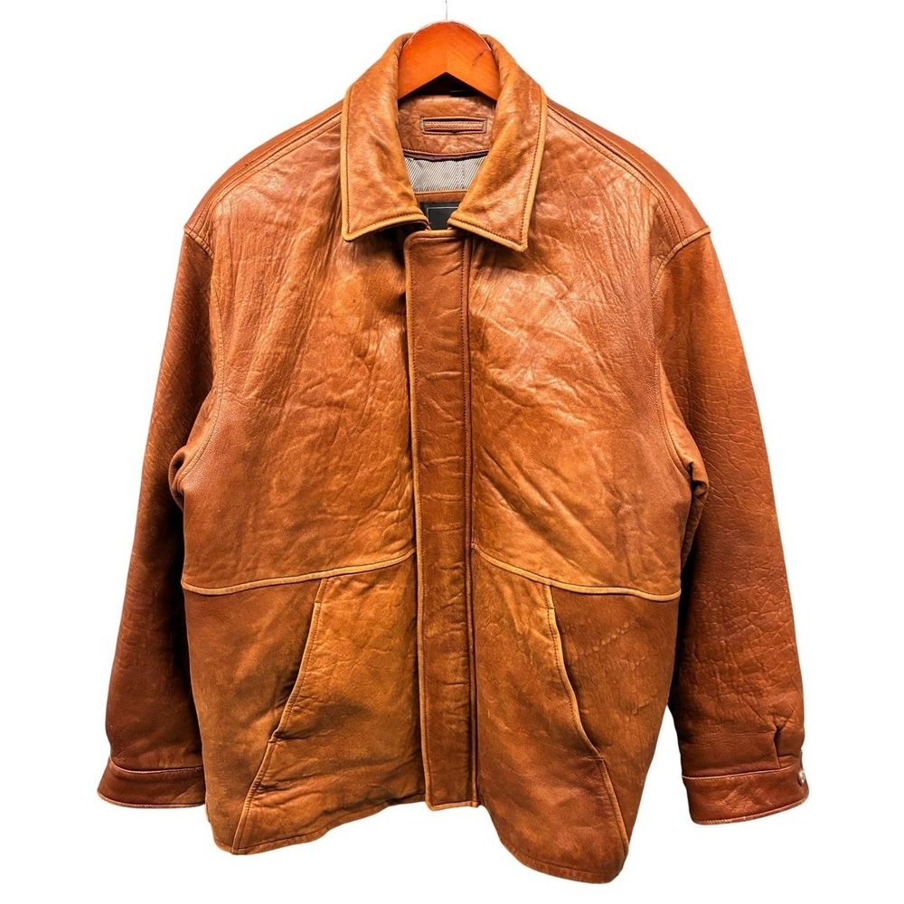 Excelled Bomber Jacket Mens L Brown Leather Vintage Moto Flight Winter Coat